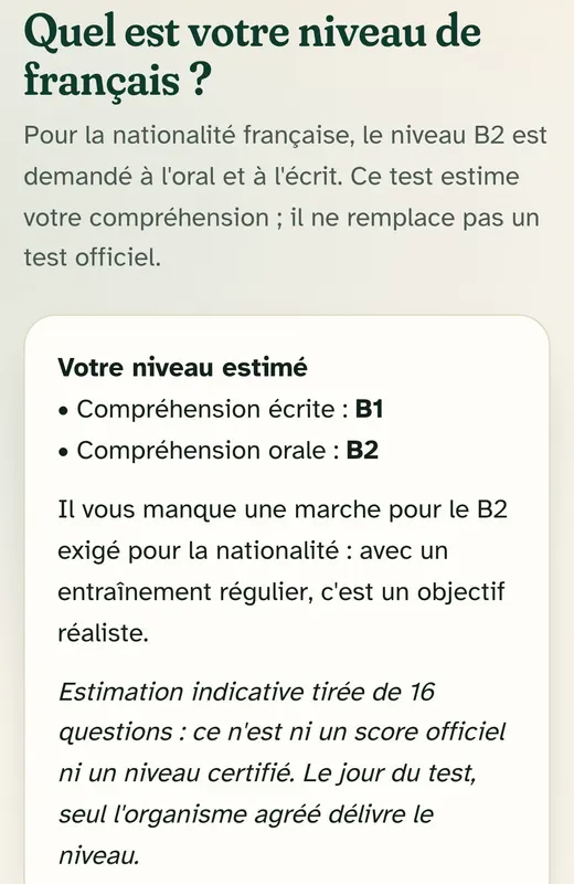 Votre niveau estimé