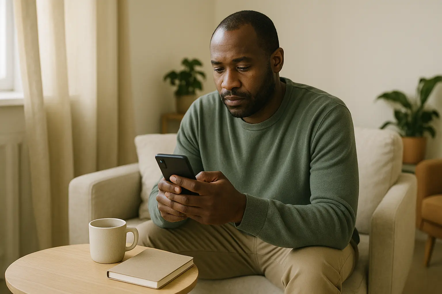 Une personne consulte une réponse sur son téléphone pendant une pause.