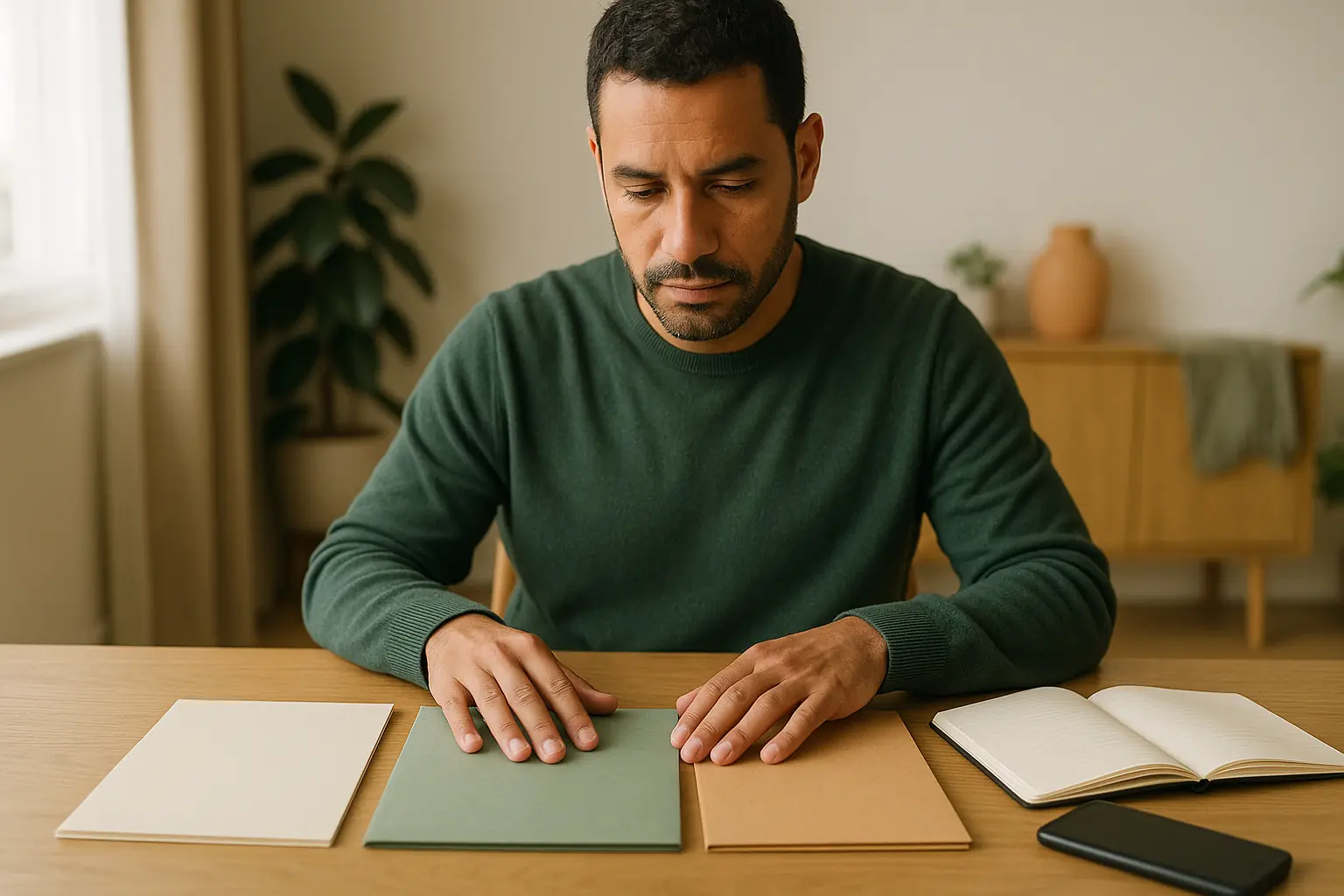 Une personne compare plusieurs options pour choisir l'aide utile à son projet.